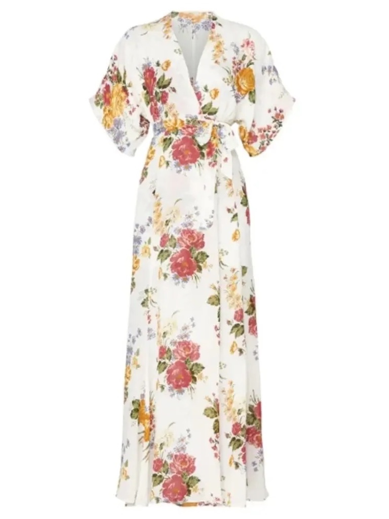 Reformation Winslow Floral Wrap Short Sleeve Maxi Dress - Size Medium